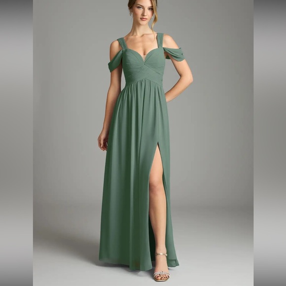 Azazie Lianne Eucalyptus sage green bridesmaids dress gown size 10 unaltered - Picture 6 of 6